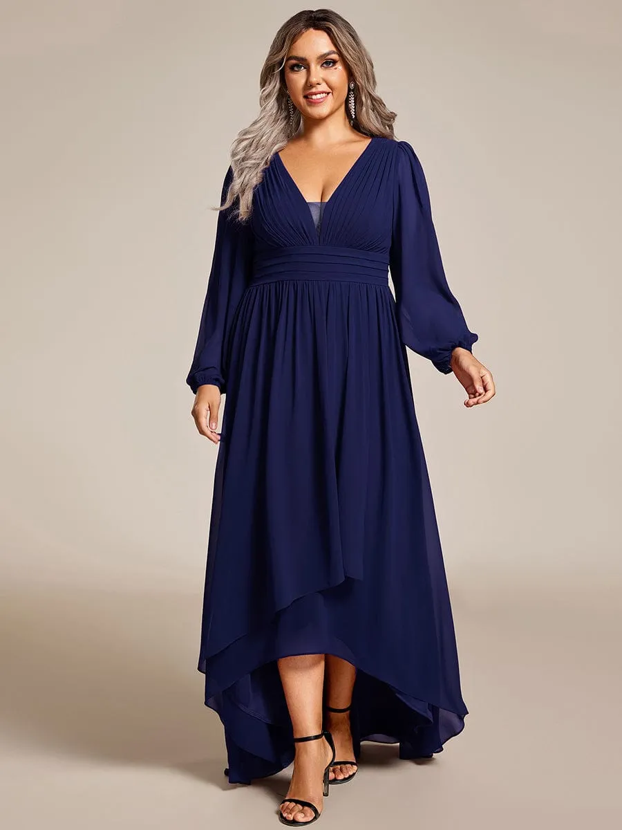 Plus Size V-Neck Long Lantern Sleeves A-Line Chiffon Bridesmaid Dress