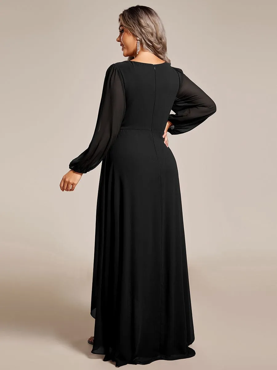 Plus Size V-Neck Long Lantern Sleeves A-Line Chiffon Bridesmaid Dress