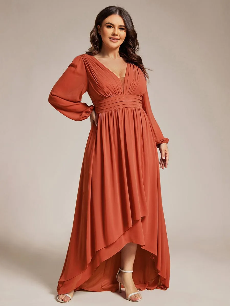 Plus Size V-Neck Long Lantern Sleeves A-Line Chiffon Bridesmaid Dress