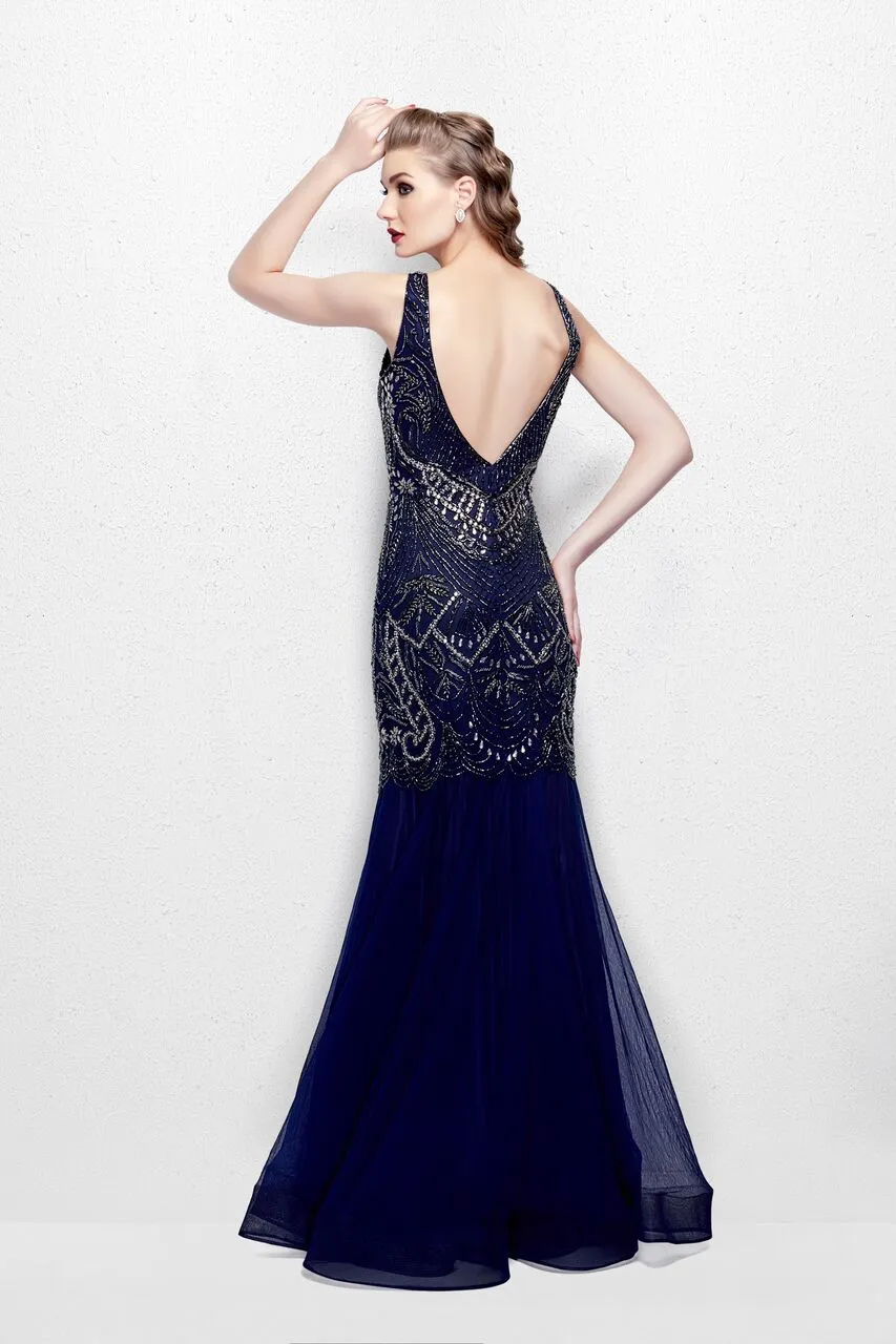 Primavera Couture 3001 size 6 Midnight mermaid beaded prom dress