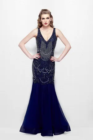 Primavera Couture 3001 size 6 Midnight mermaid beaded prom dress