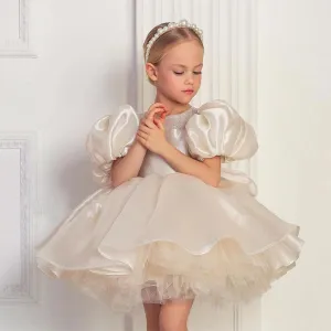 Puff-Sleeve Flower Girl Dress for First Communion and Kids Party