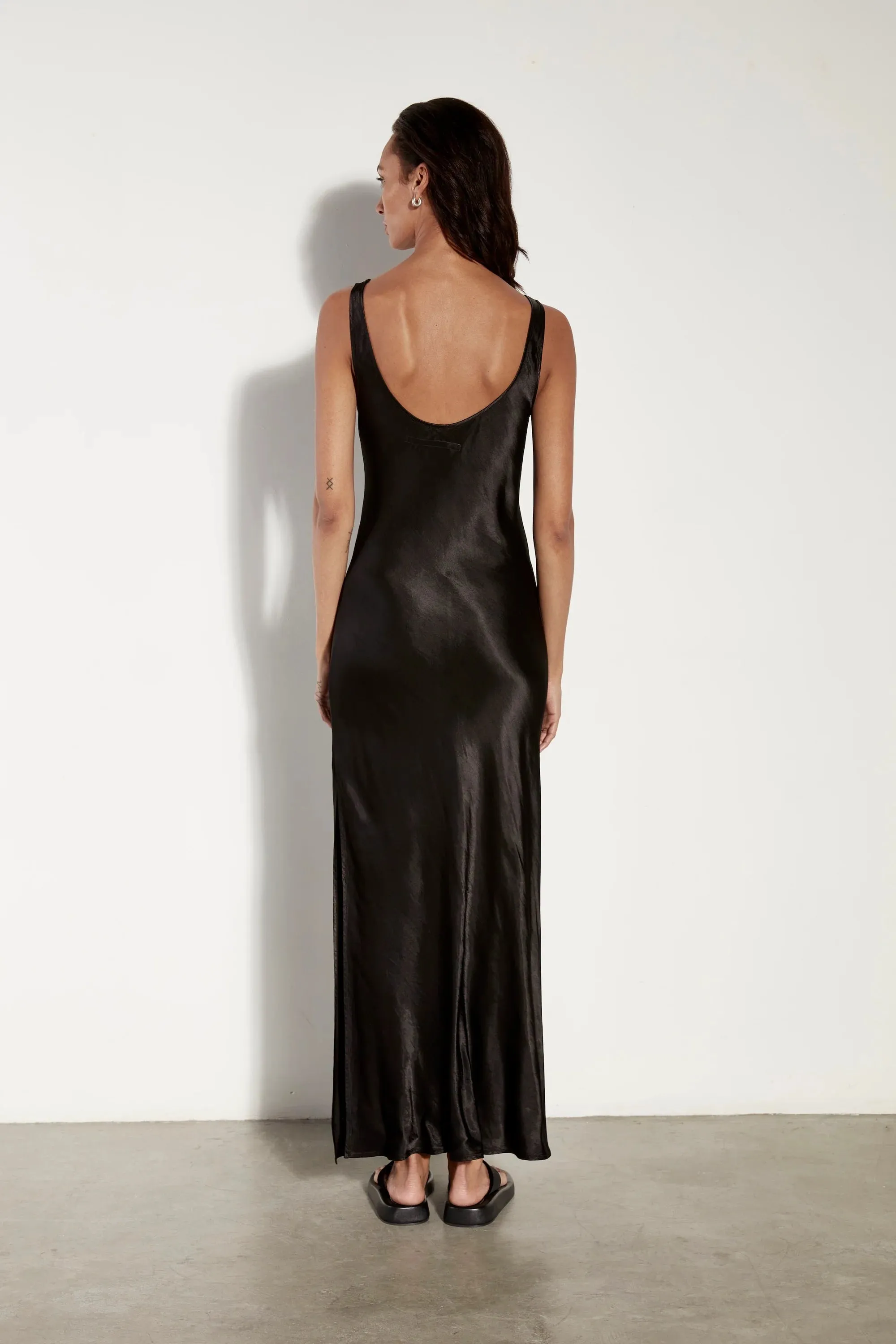 Satin Tank Dress in Black