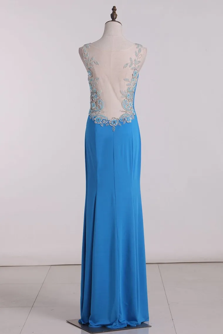 Scoop Mermaid Prom Dresses Spandex With Beading Floor Length