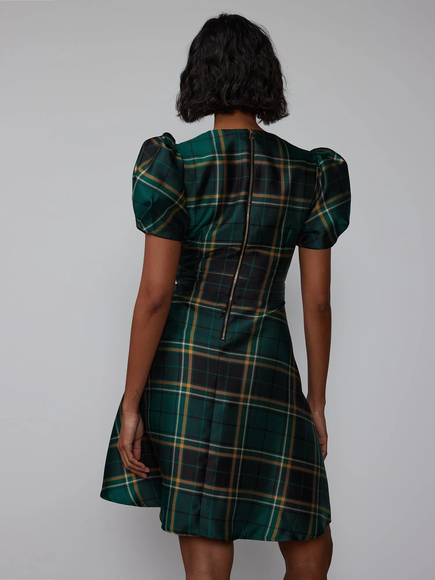 Short Puff Sleeve Plaid Dress