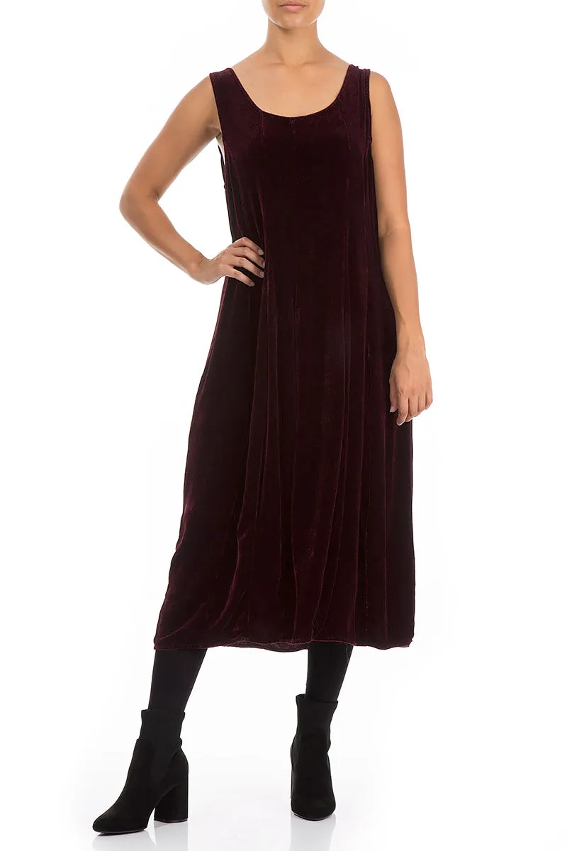 Sleeveless Dark Red Silk Velvet Dress