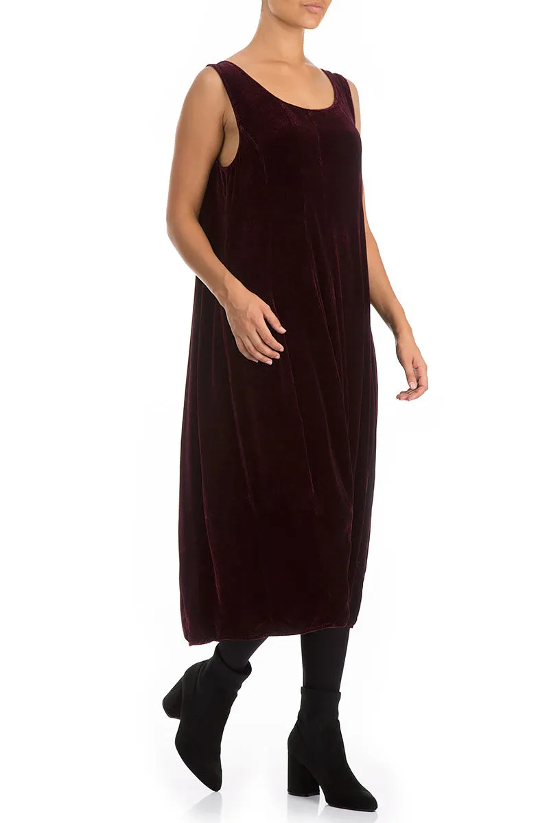 Sleeveless Dark Red Silk Velvet Dress