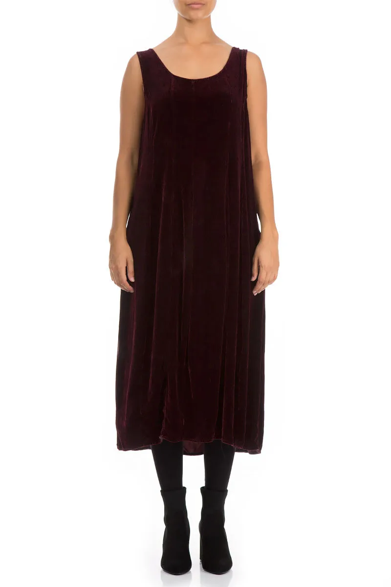 Sleeveless Dark Red Silk Velvet Dress