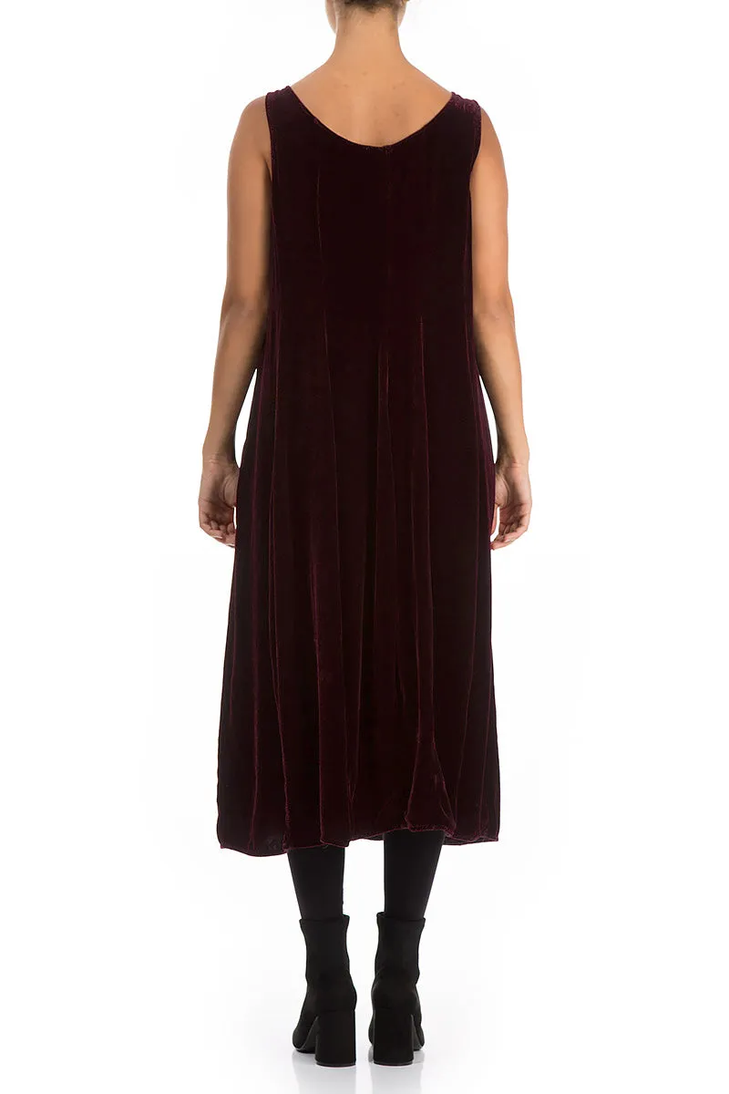 Sleeveless Dark Red Silk Velvet Dress