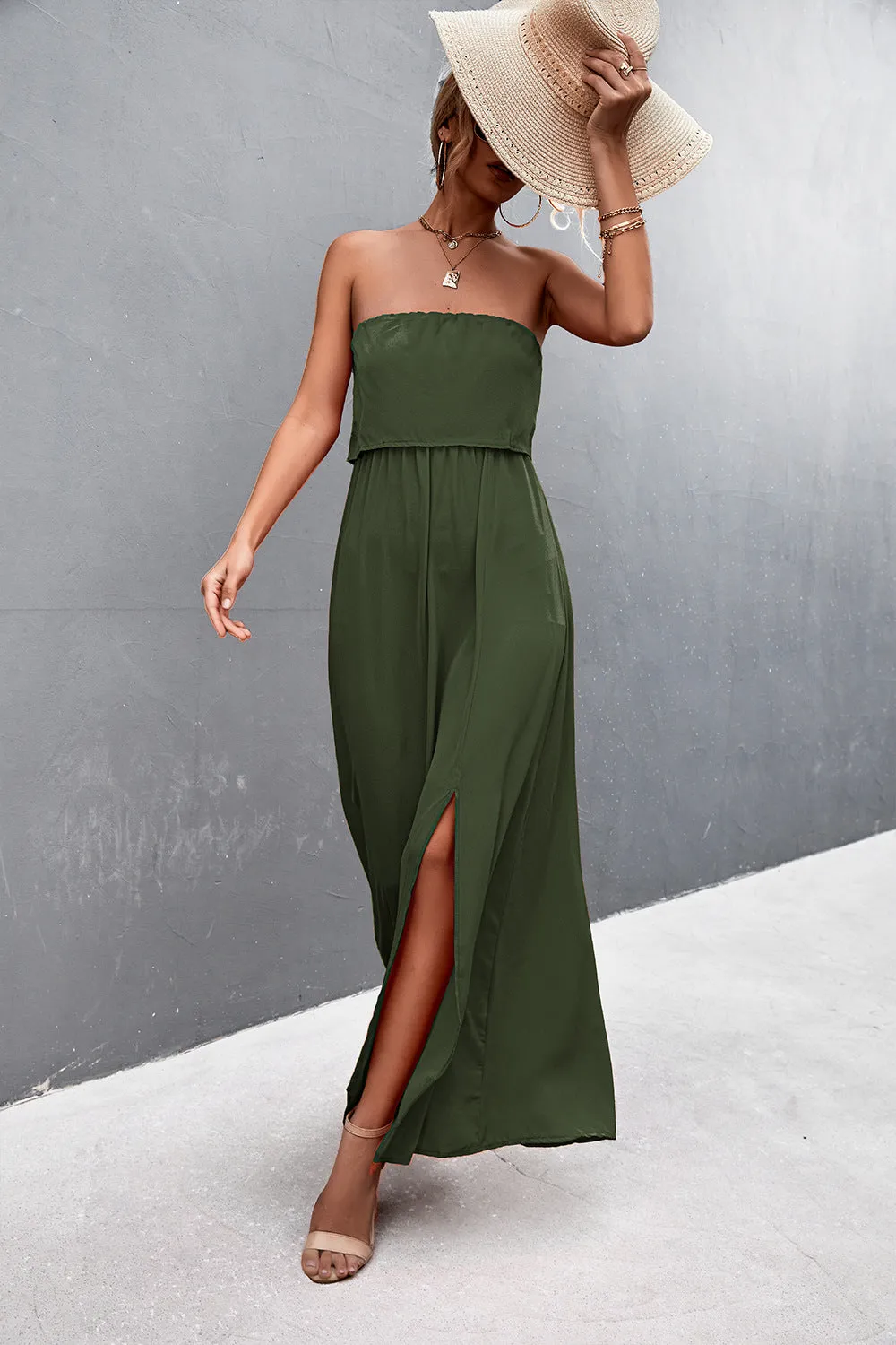 Strapless Split Maxi Dress - 5 colors