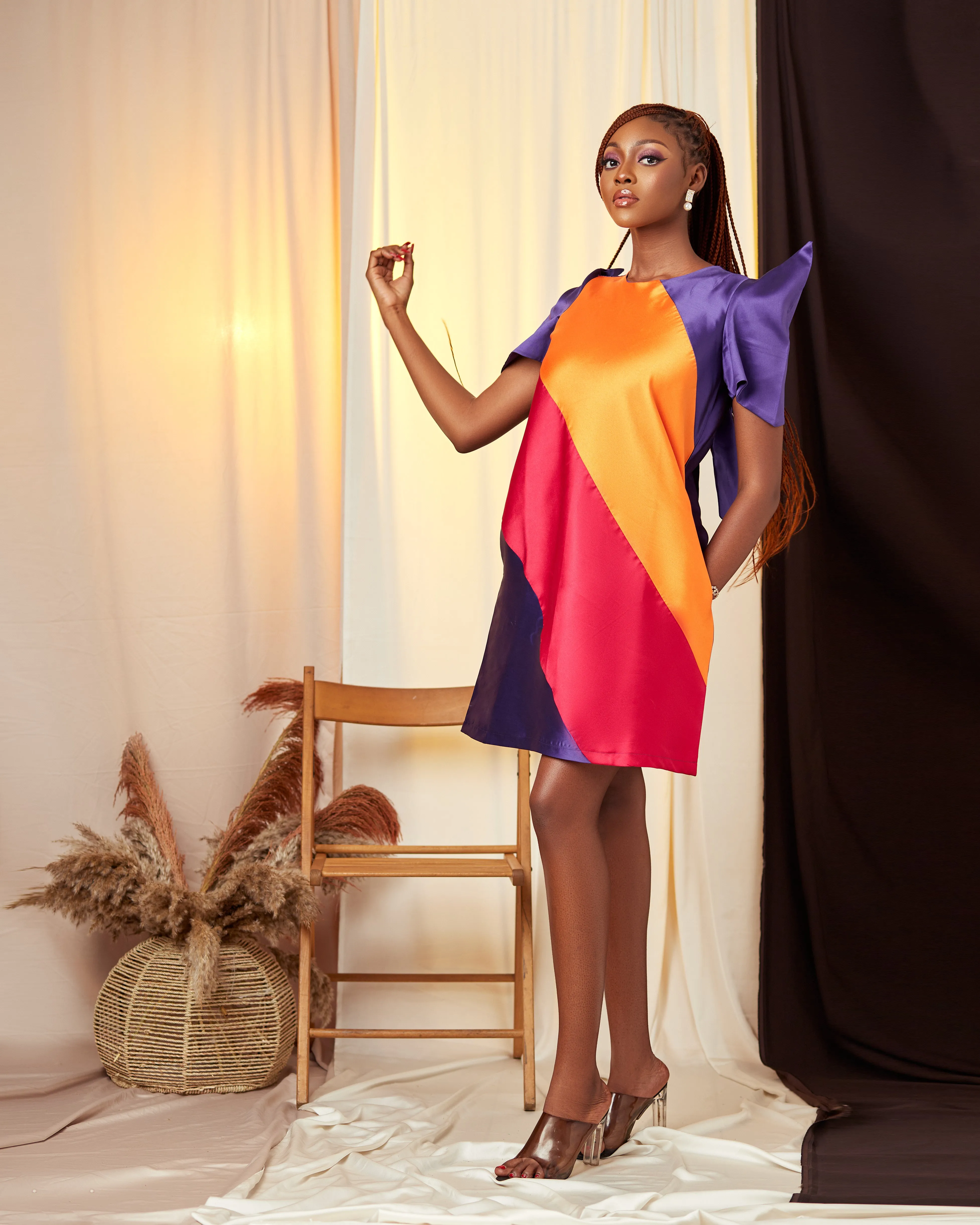 The Banner Color block Dress- Pink|Orange