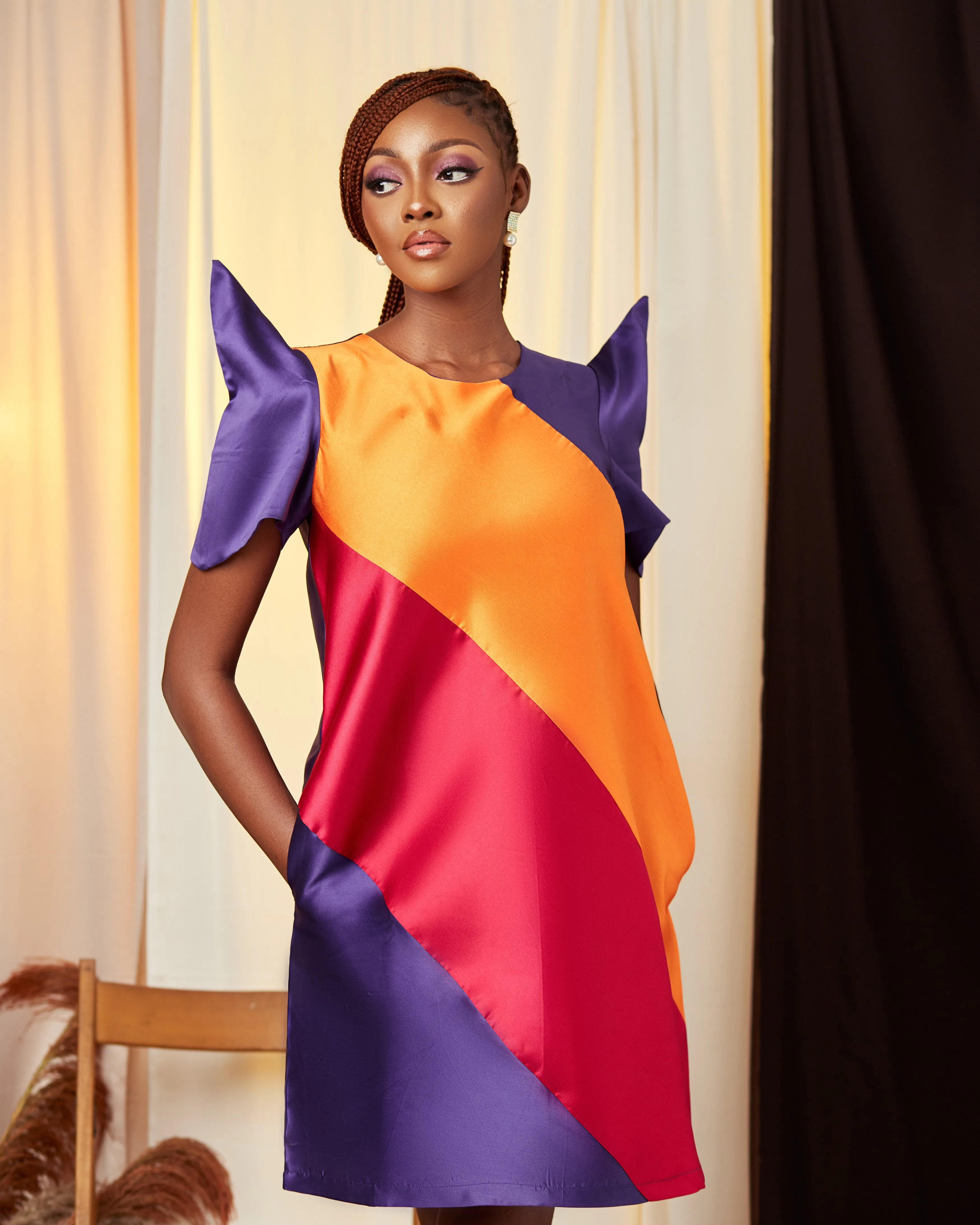 The Banner Color block Dress- Pink|Orange