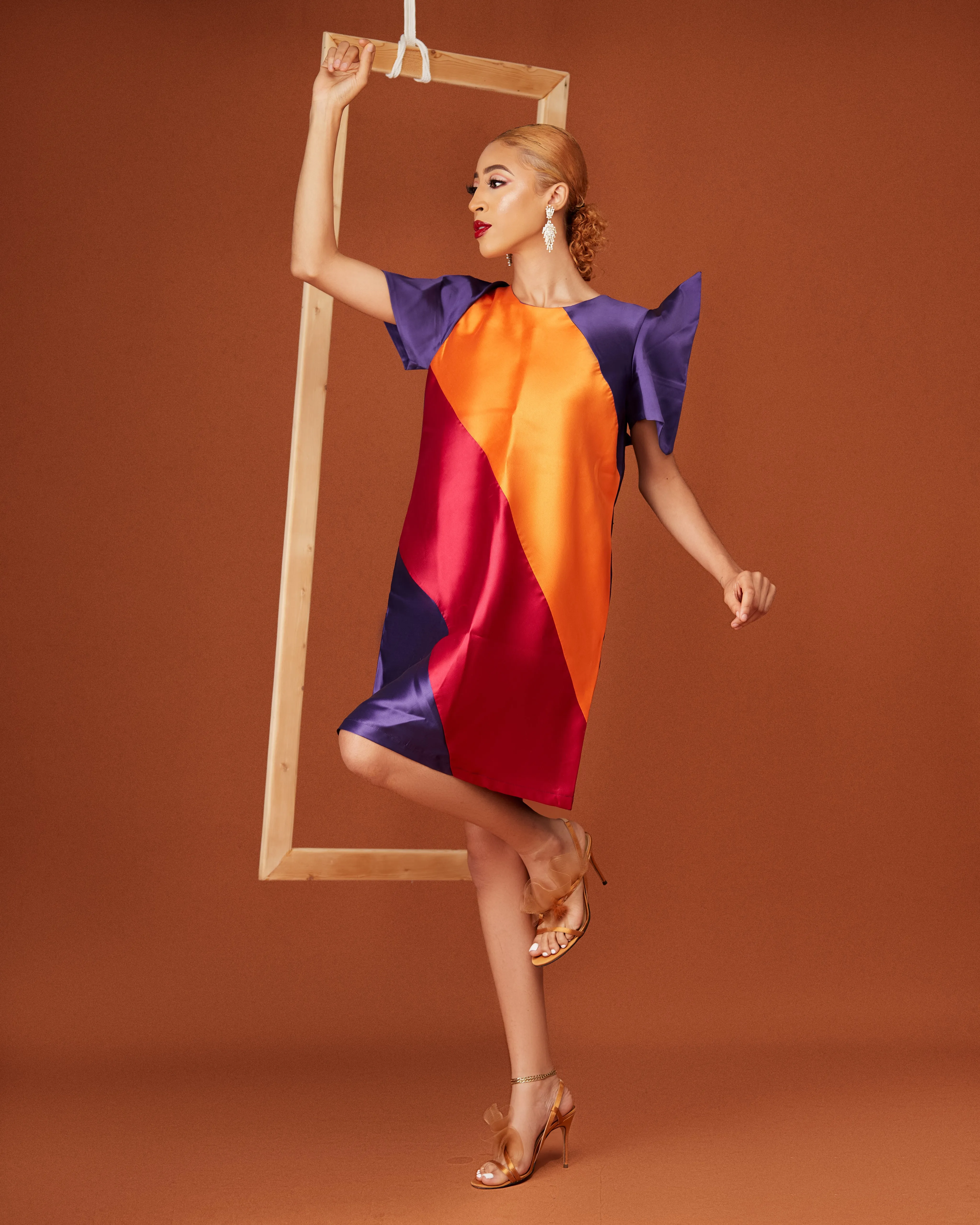 The Banner Color block Dress- Pink|Orange