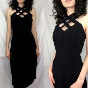 Vintage 50s 60s | Black Estevez Pencil Hourglass Wiggle Cocktail Strappy Dress S