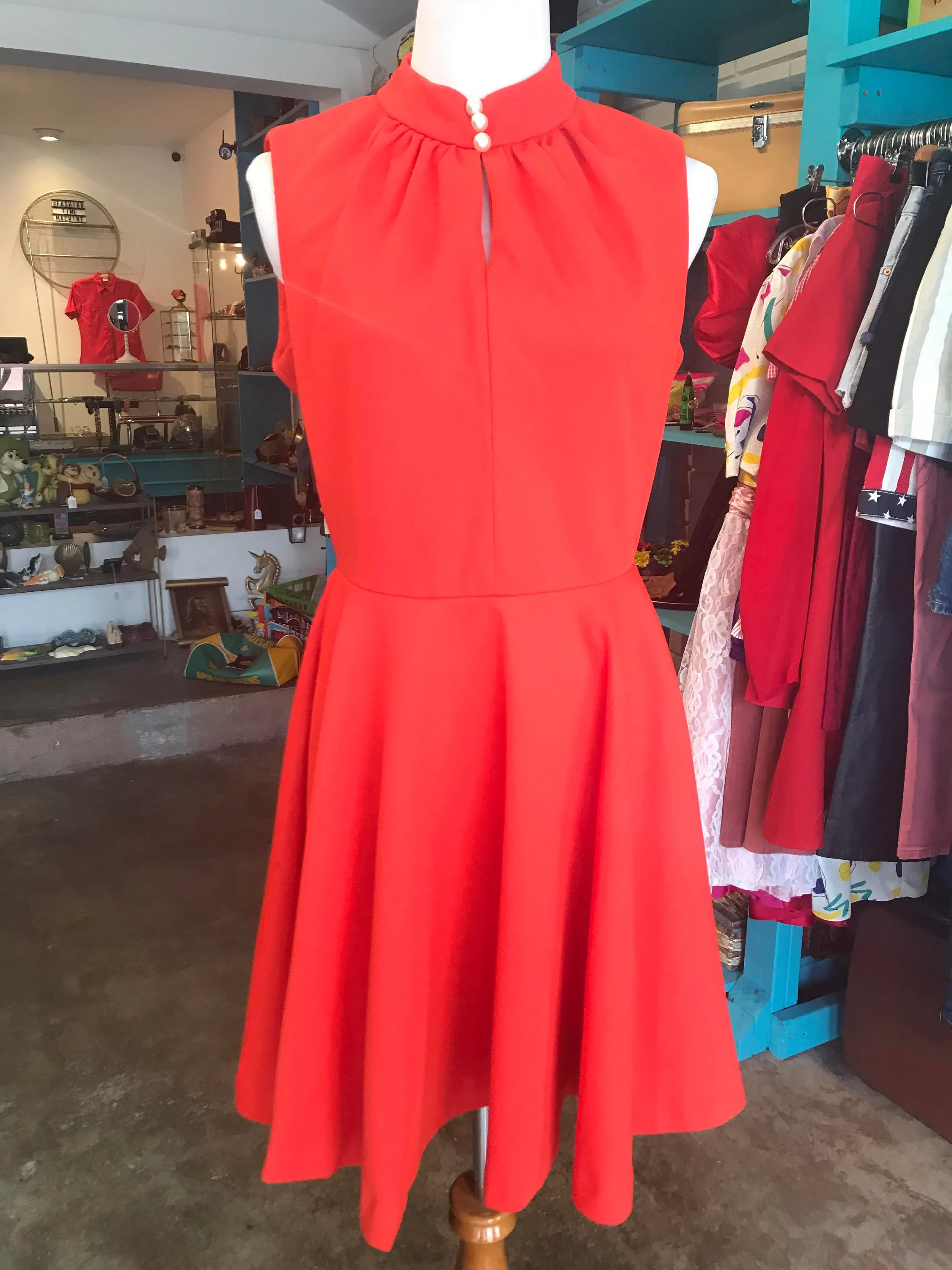 Vintage 60s 70s Mini Dress Orange GoGo Dolly Short 1960s 1970s Mod Scooter Dress Fit & Flare Groovy Minidress Large