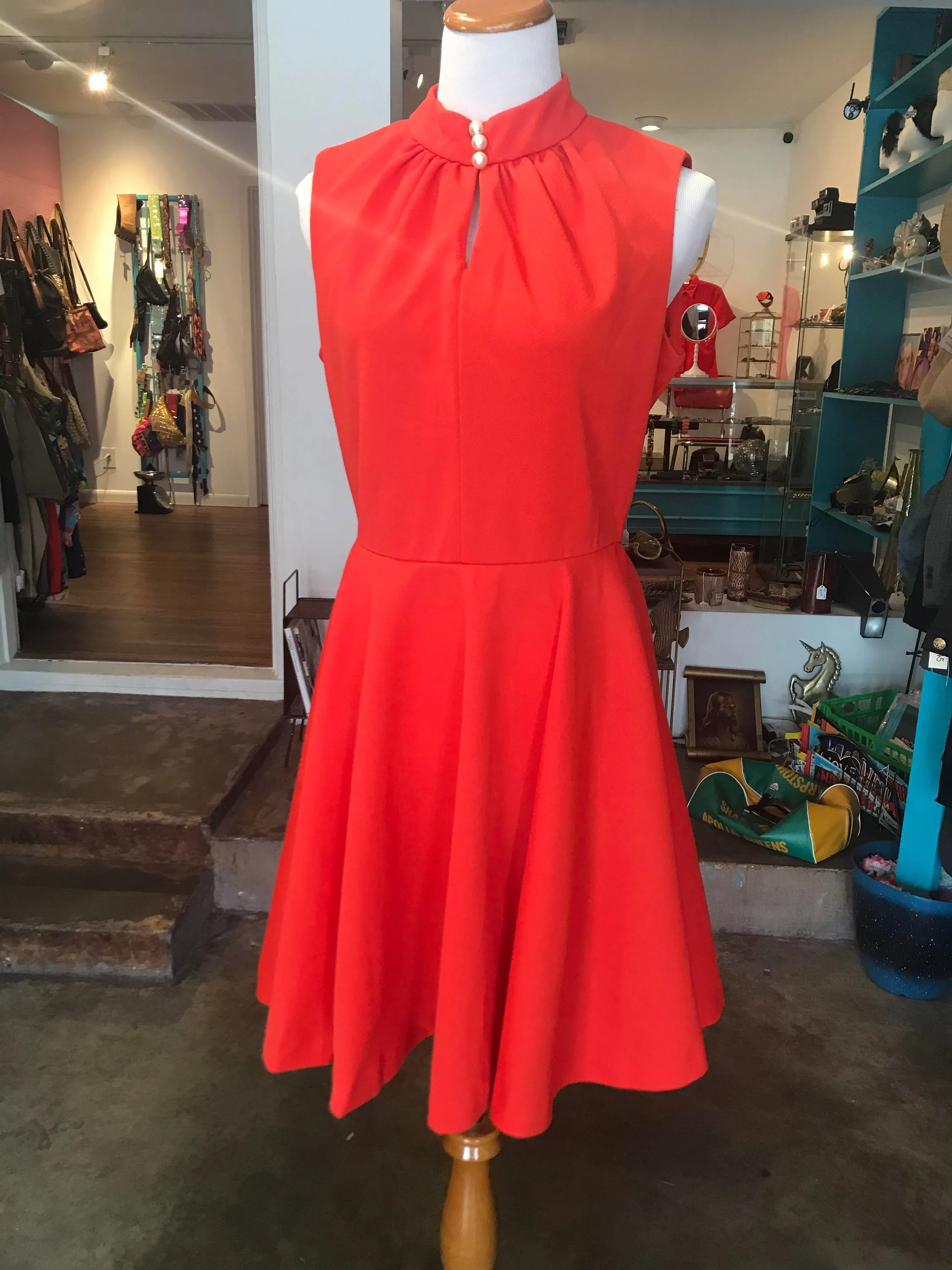 Vintage 60s 70s Mini Dress Orange GoGo Dolly Short 1960s 1970s Mod Scooter Dress Fit & Flare Groovy Minidress Large