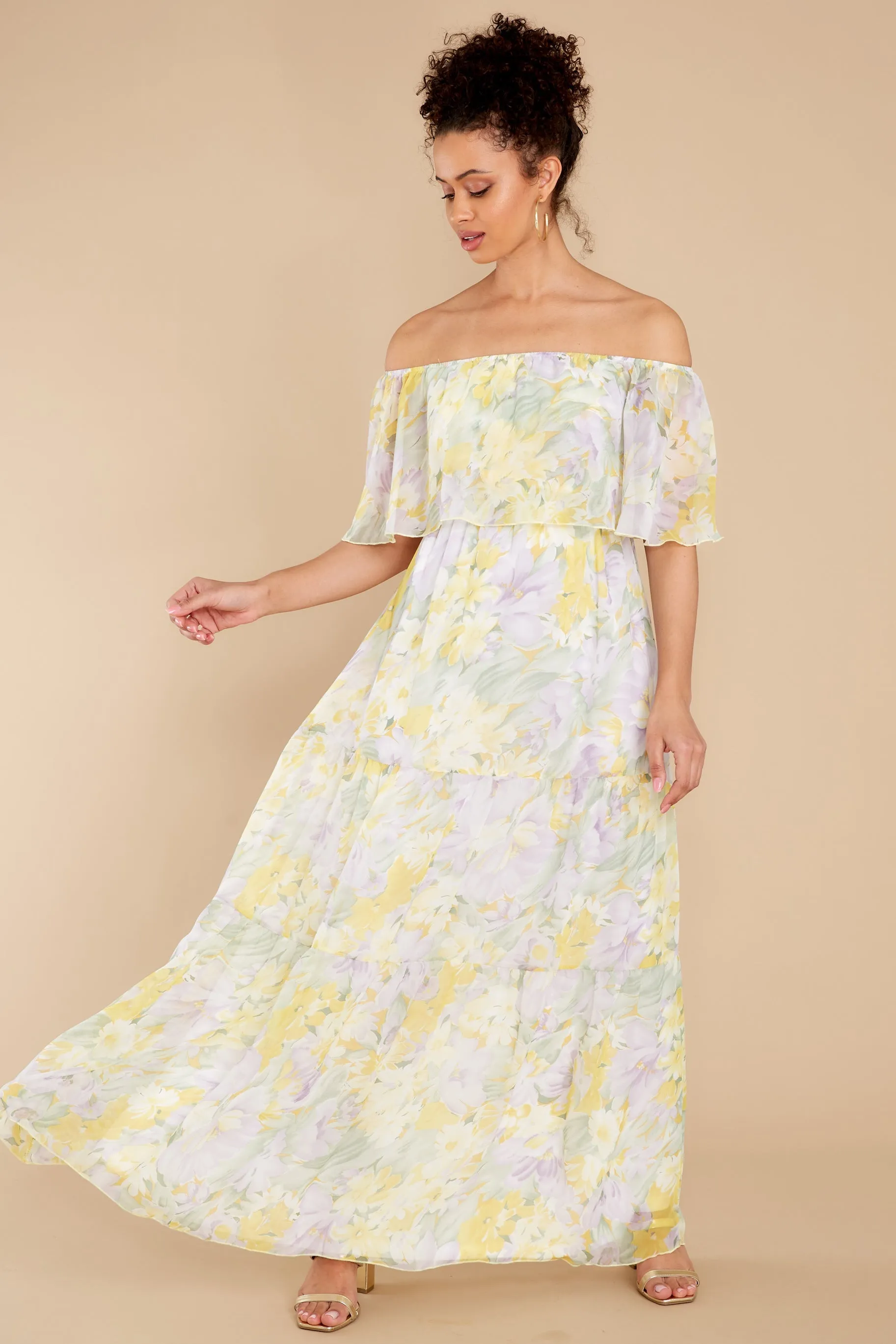 Washed Memories White And Yellow Floral Print Maxi Dress