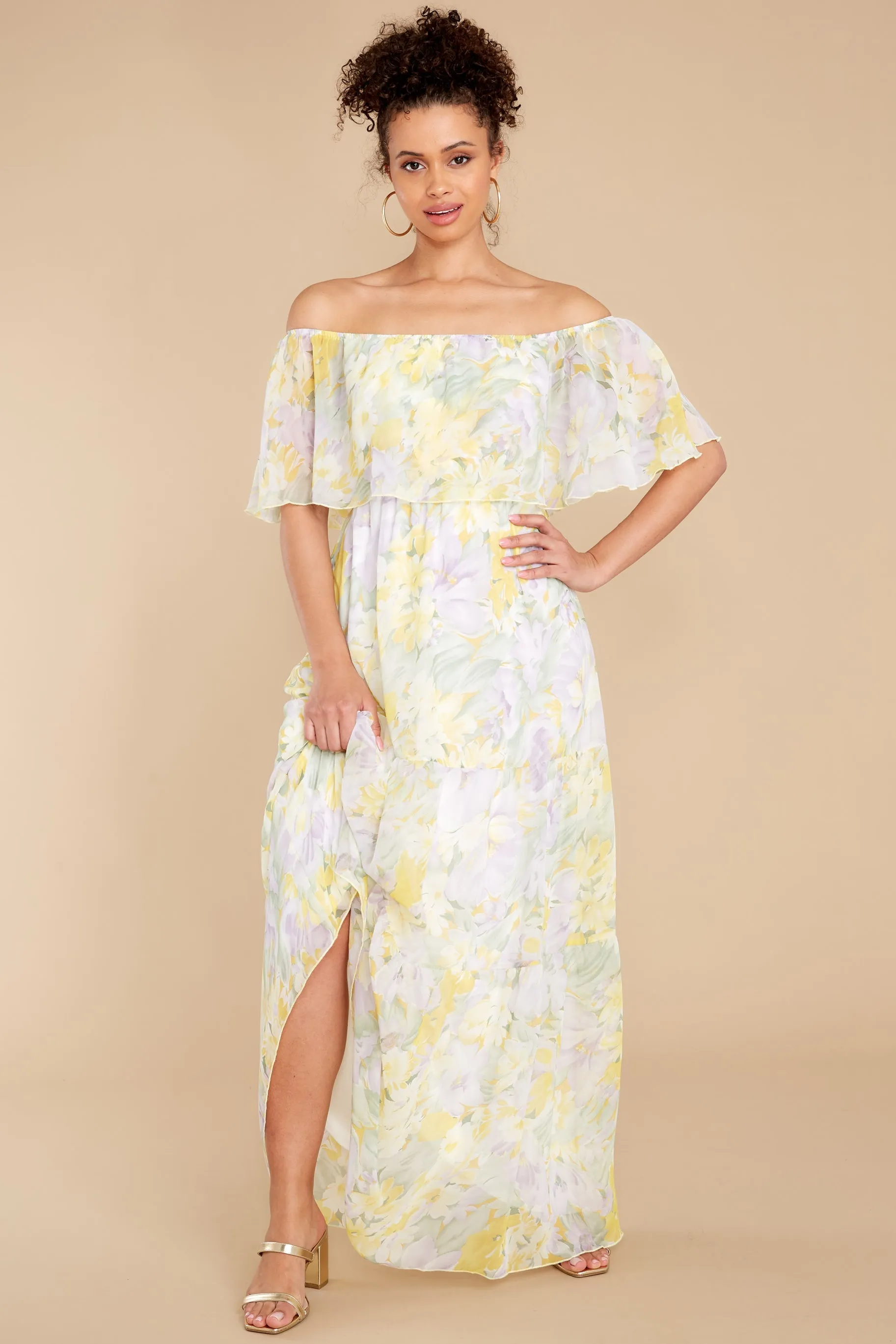 Washed Memories White And Yellow Floral Print Maxi Dress