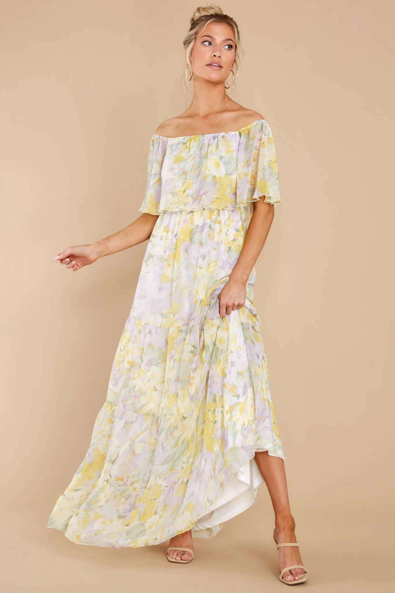 Washed Memories White And Yellow Floral Print Maxi Dress