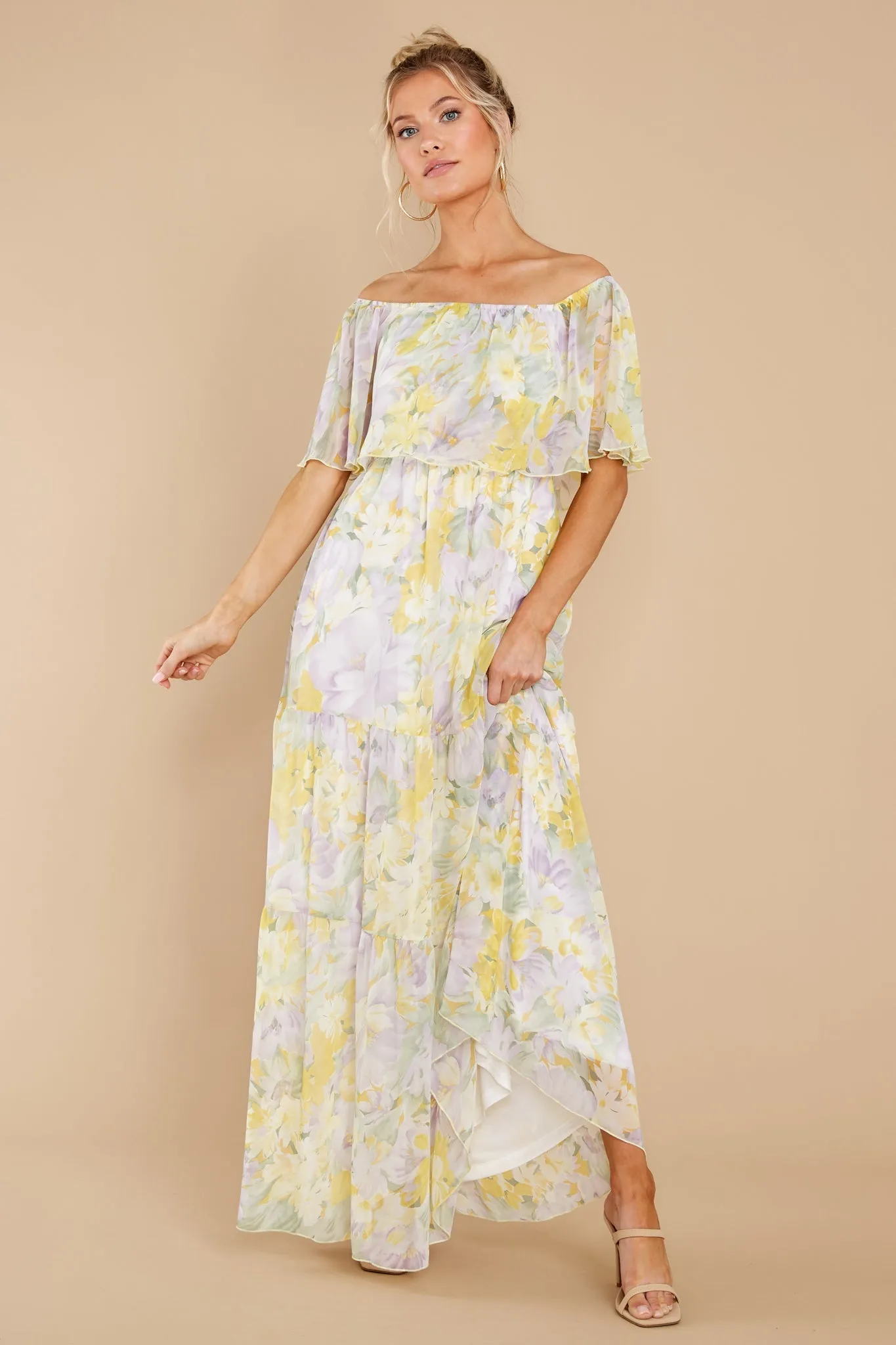 Washed Memories White And Yellow Floral Print Maxi Dress