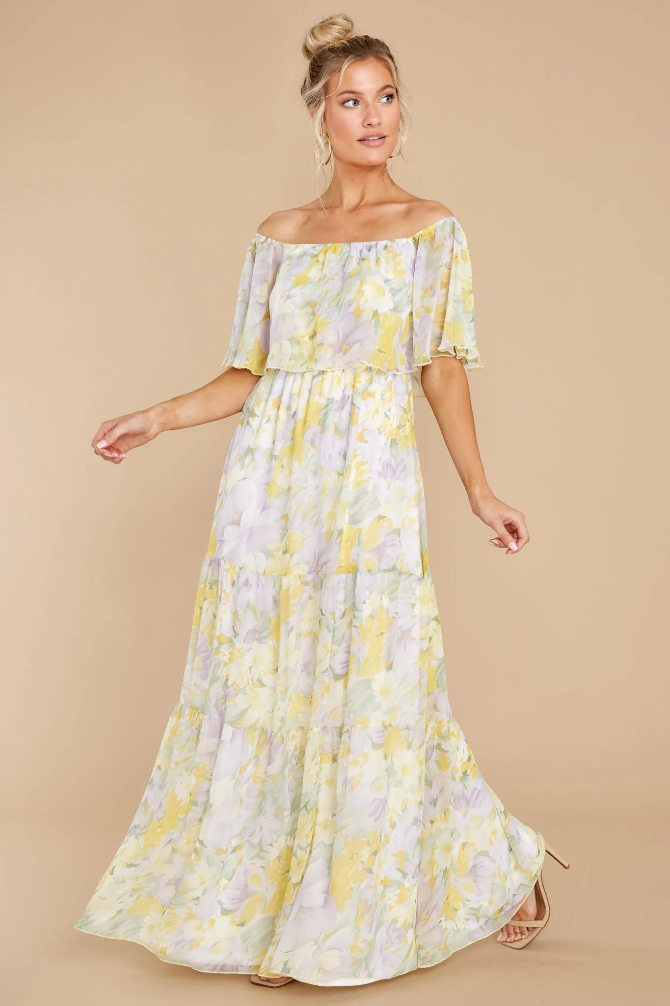 Washed Memories White And Yellow Floral Print Maxi Dress