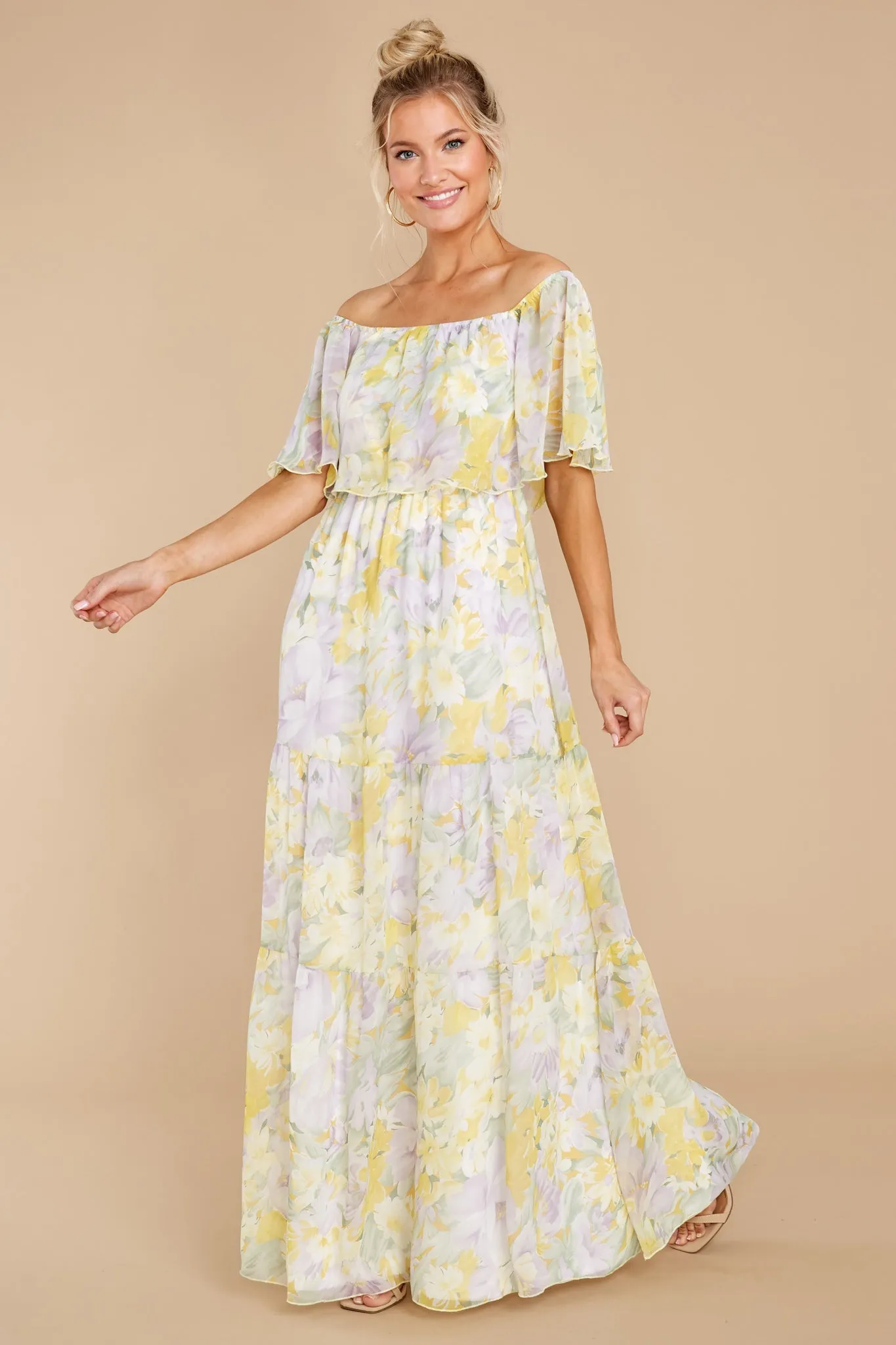 Washed Memories White And Yellow Floral Print Maxi Dress