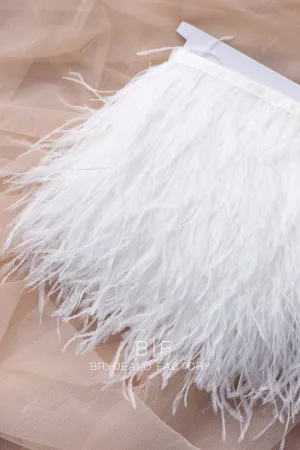 White Ethereal Ostrich Feather Trim Fabric | 35 Colors